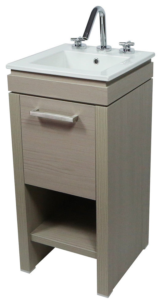 16" Single Sink Vanity With White Ceramic Top, Light Gray