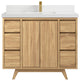 Madison Teak 42 Single Sink Bath Vanity in Light Natural 2" White Quartz