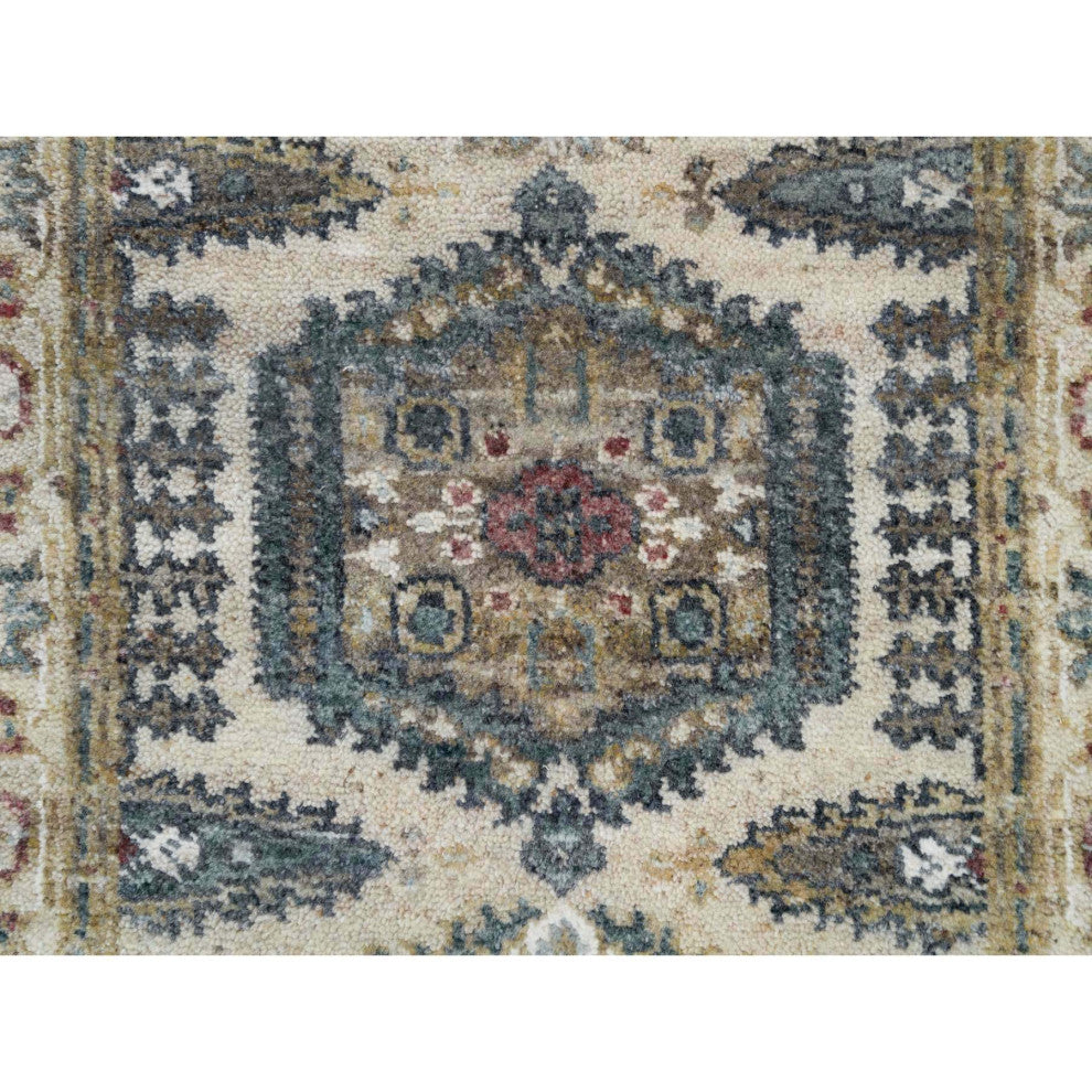 Ivory Wool Hand Knotted Reimagined Viss XL Runner Oriental Rug  2'7"x21'7"