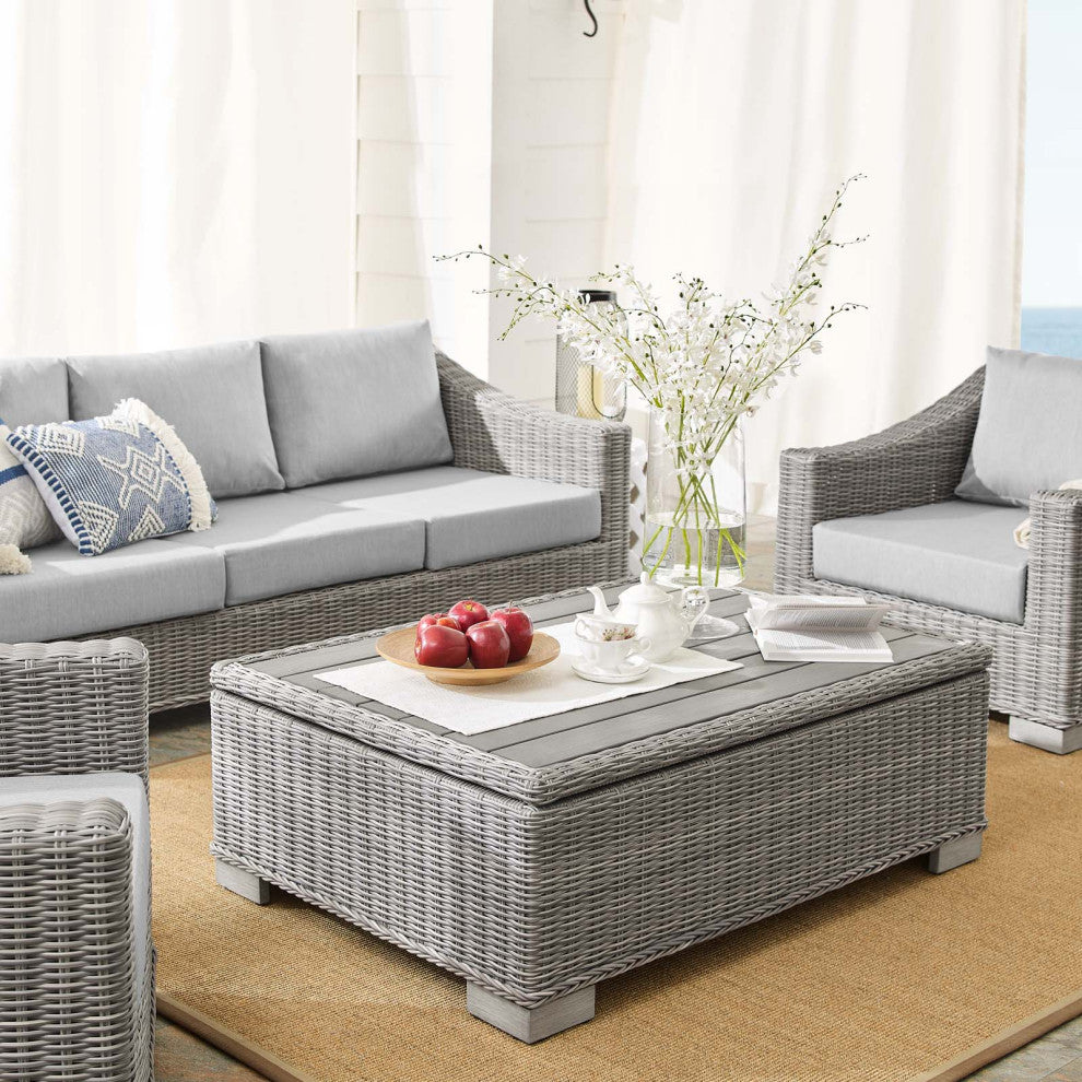 Lounge Sofa Chair Table Set, Rattan, Wicker, Gray, Modern, Outdoor Patio