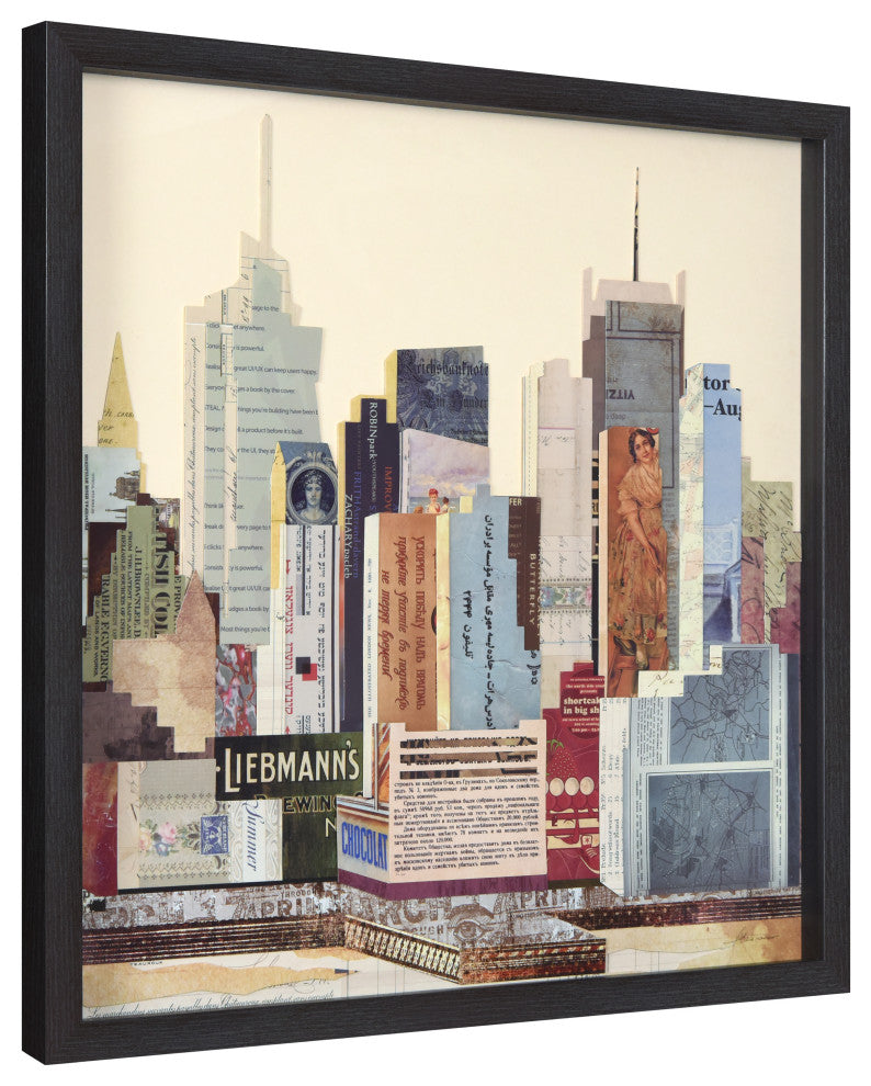 New York City B Skyline Dimensional Collage Framed Wall Art Under Glass Art