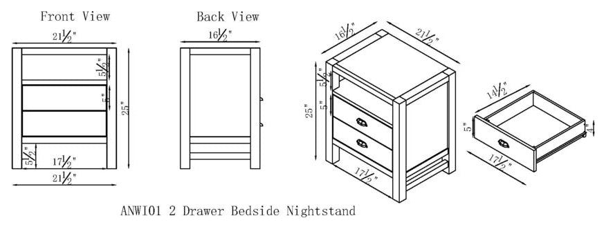Windsor 2-Drawer Wood Nightstand, Driftwood White