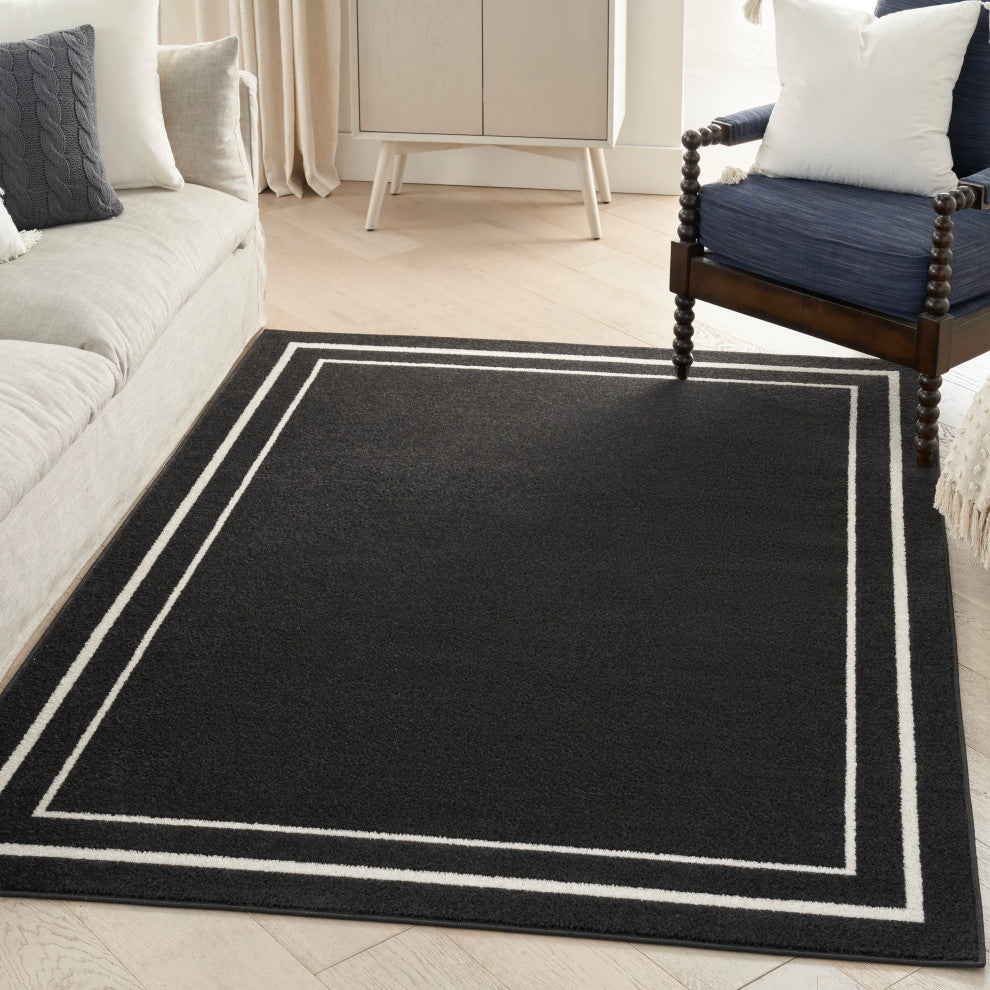 Nourison Essentials 2' x 4' Black Ivory Contemporary Area Rug