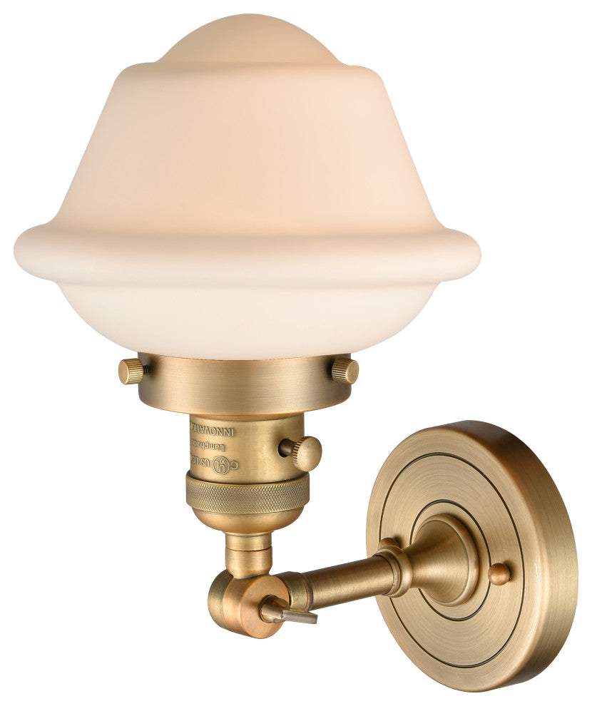 Small Oxford 1-Light Sconce, Brushed Brass, Glass: Matte White Cased