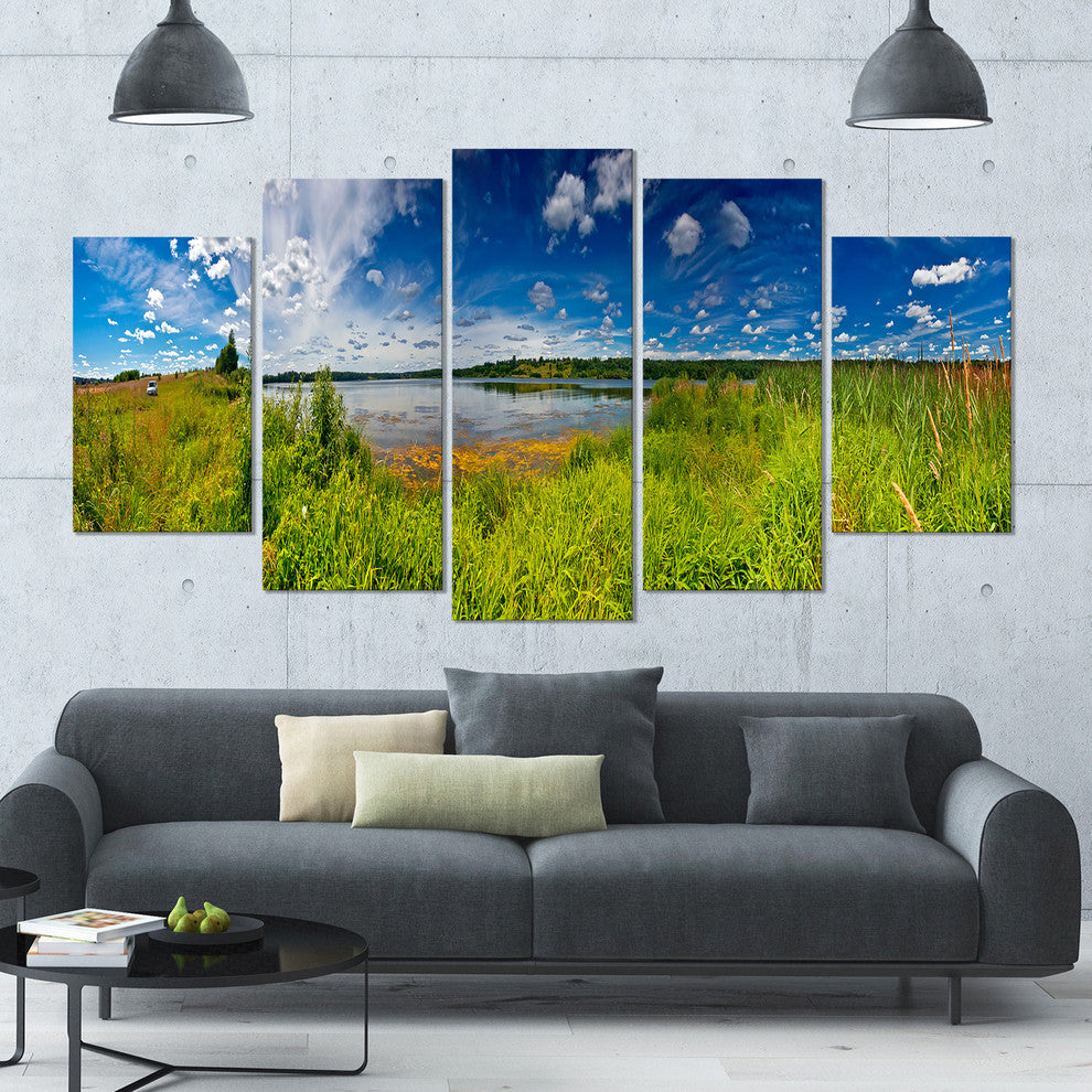 Ideal Summer Meadow Panorama, Landscape Canvas Art Print, 60"x32", 5 Panels