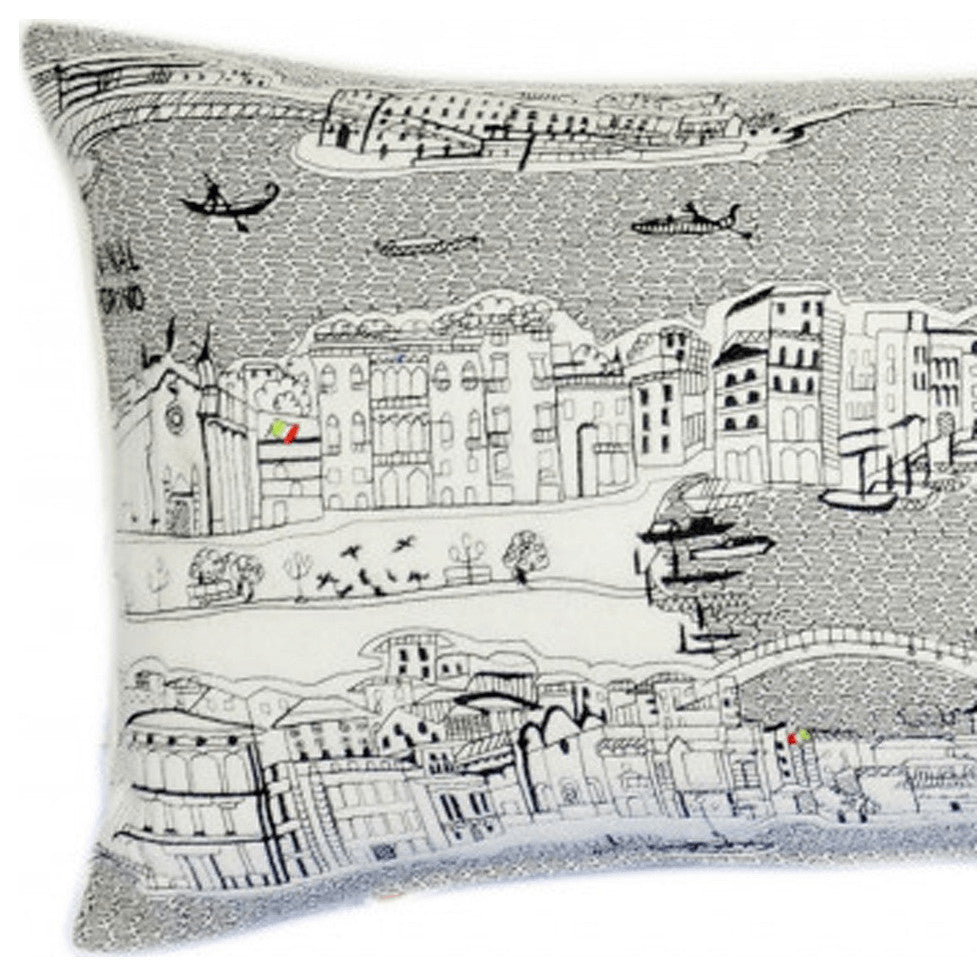 35" White Venice Daylight Skyline Lumbar Decorative Pillow