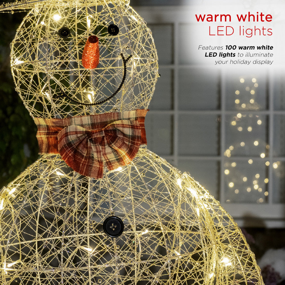 Gold Wire Snowman DÃ©cor with Warm White LED Lights, 28"l X 18"w X 71"h (Extra La