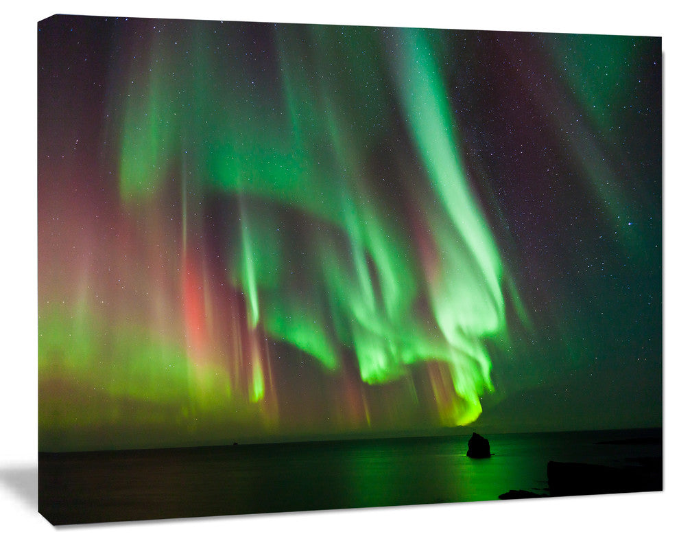 Green Northern Lights Aurora, Large Abstract Canvas Wall Art, 20"x12"