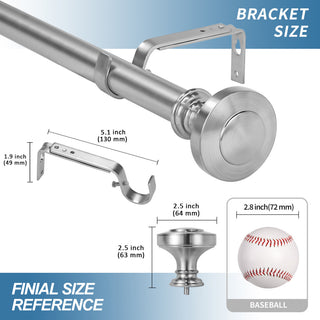 1" Semplice Drapery Curtain Rod, Brushed Steel, 84"-120"