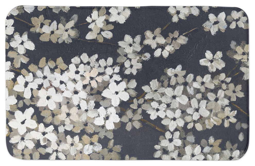 White Blossoms on Navy 21x34 Bath Mat