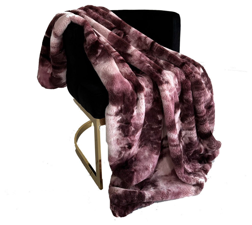 Plutus Rose Fureal Faux Fur Luxury Throw Blanket, Throw 60"W x 96"L
