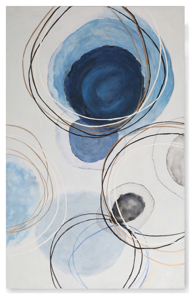 Inkwell Ripples Modern Hand Painted Canvas Abstract Art - 80" x 50"