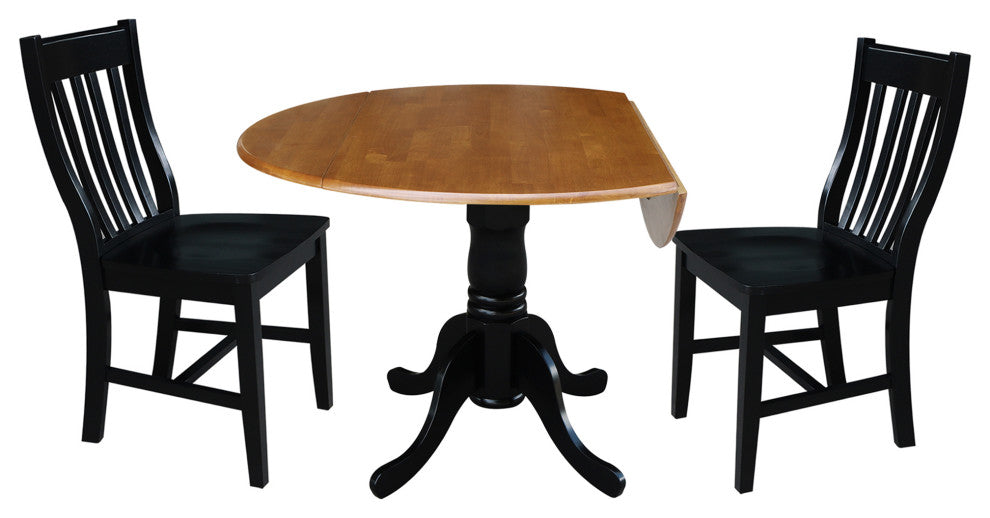 42" Dual Drop Leaf Table With 2 Slat Back Dining Chair