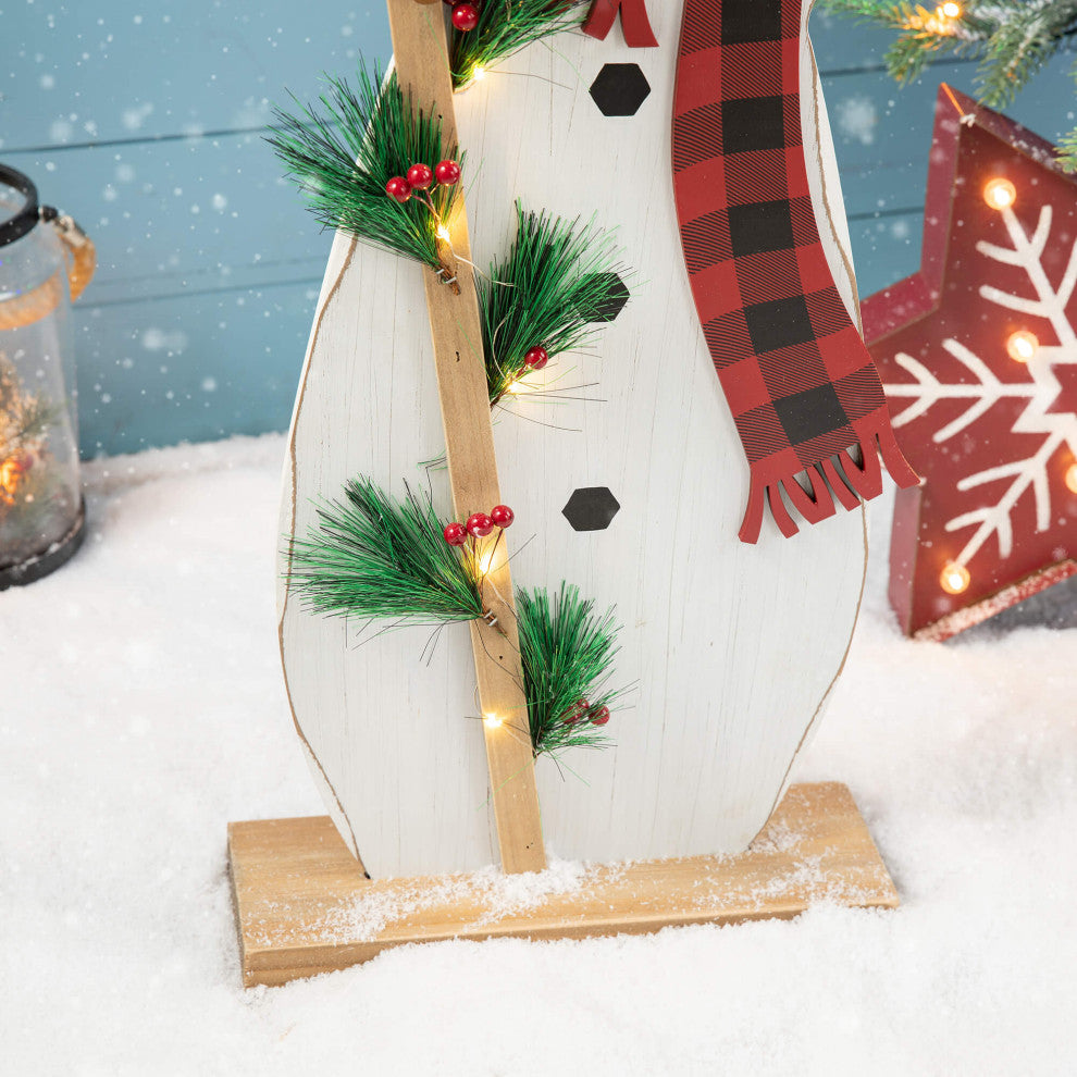 36"H Lighted Wooden Snowman Porch Decor, Snowman