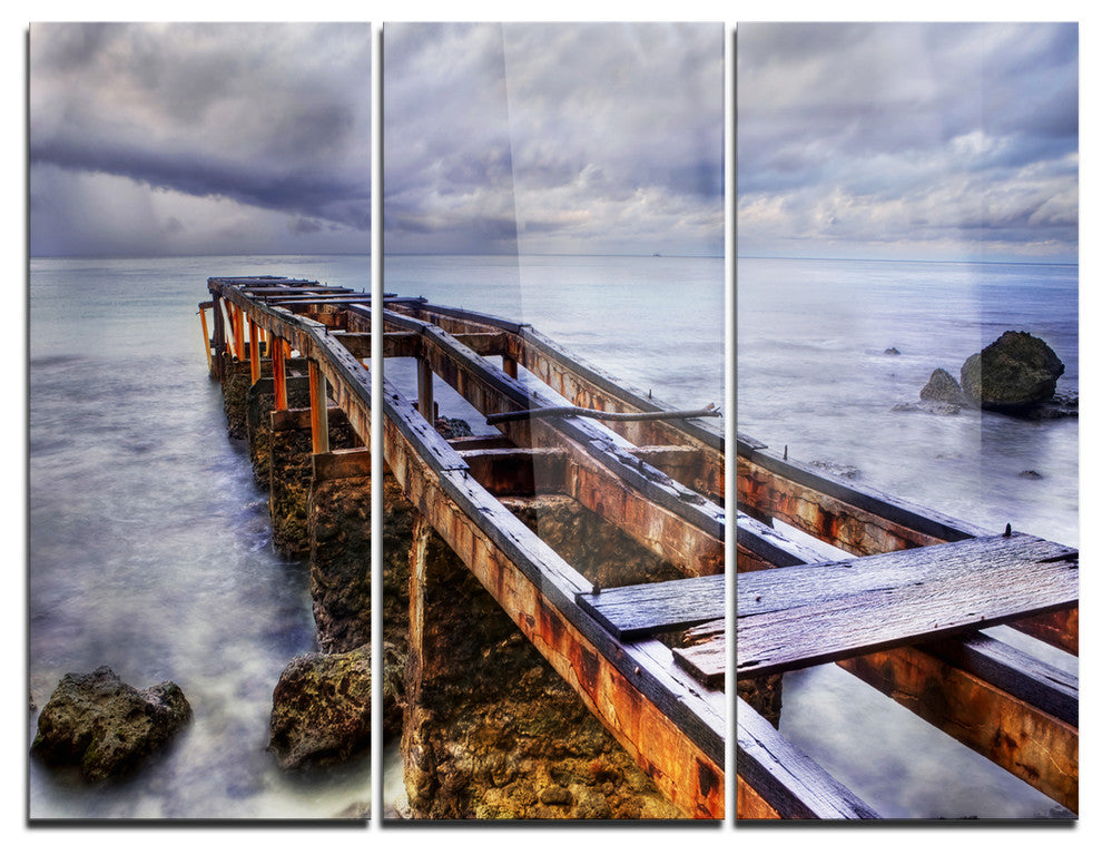 "Old Rusty Pier in Cloudy Day" Photo Metal Wall Art, 3 Panels, 36"x28"