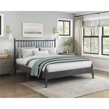 Pemberly Row Contemporary Wood Full Size Platform Bed in Gray