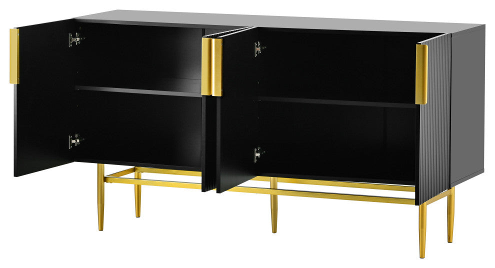 TATEUS 60" Modern Elegant 4-door Sideboard,Gold Metal Handle Storage Cabinet, Black