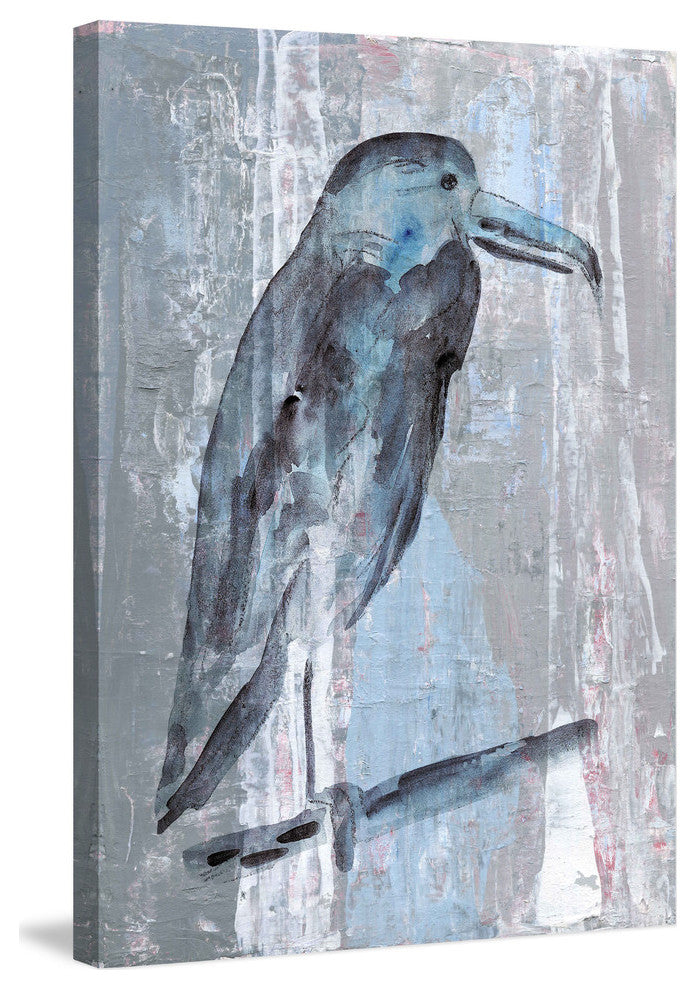 "Blue-Grey Bird" Painting Print on Wrapped Canvas, 16"x24"