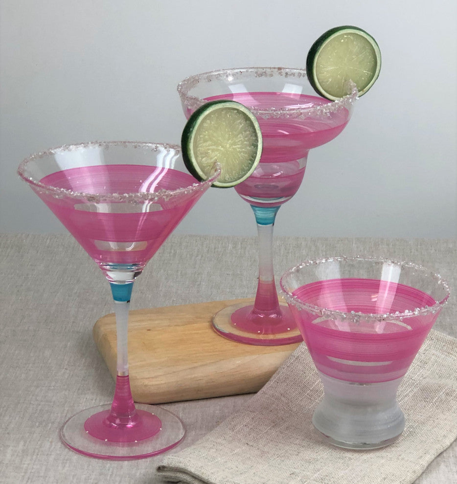 Retro Stripe Pink Margarita Glasses, Set of 2