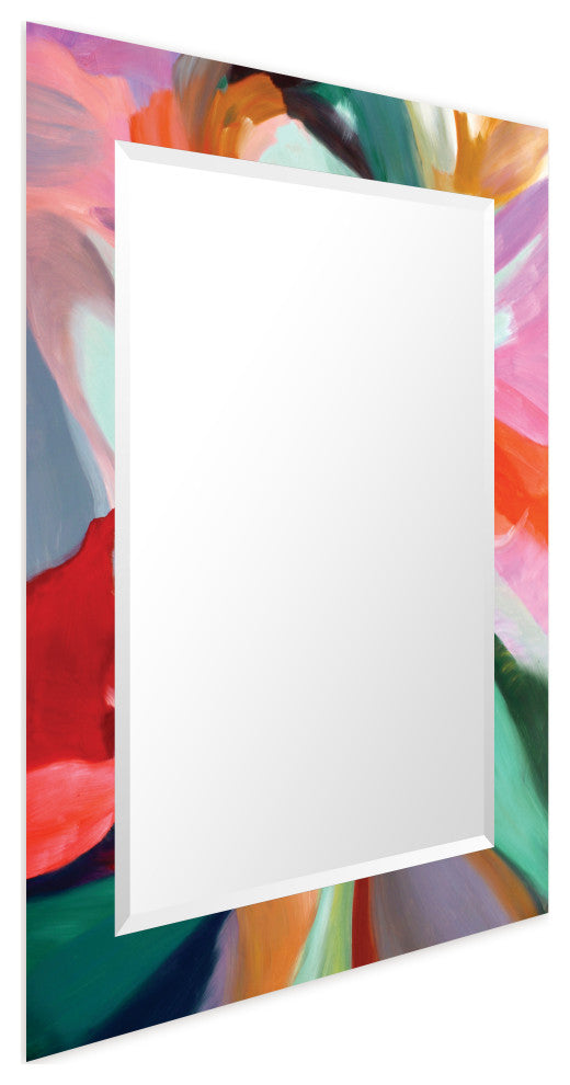 "Chaos" Beveled Mirror on Printed Abstarct Tempered Art Glass, 40x30"