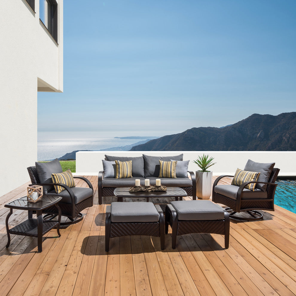 Barcelo 7 Piece Aluminum Outdoor Patio Motion Club Deep Seating Set, Charcoal