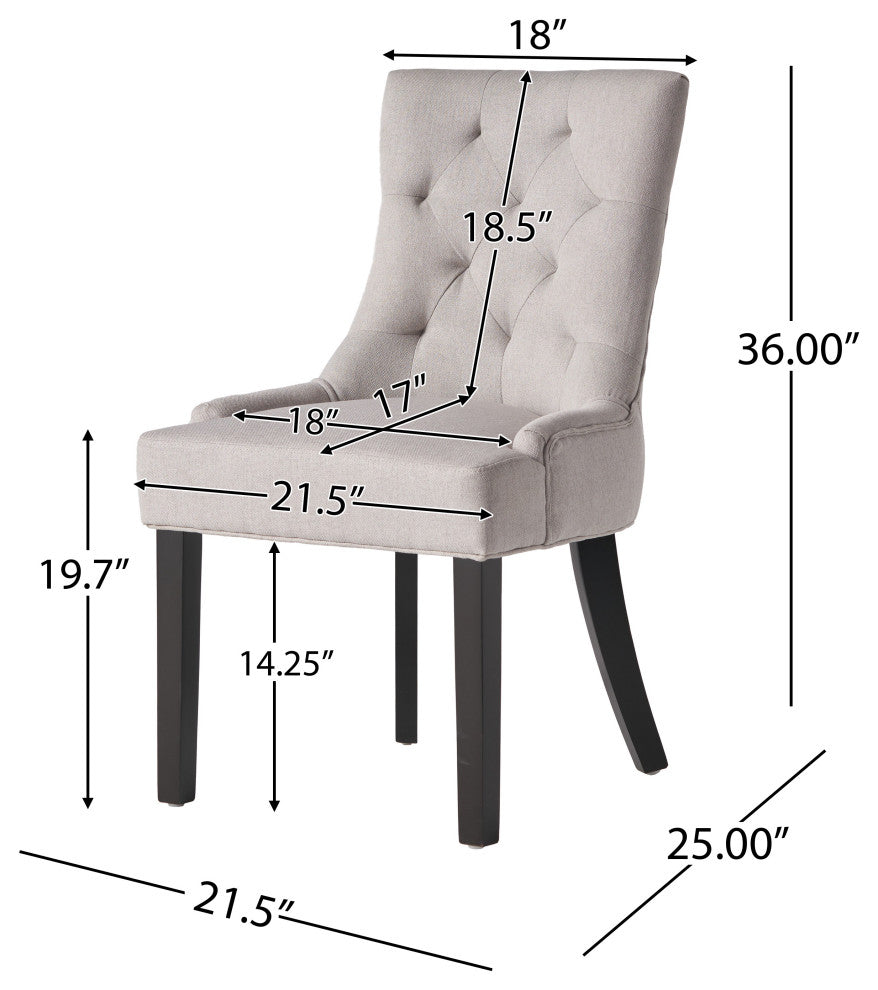 GDF Studio Stacy Fabric Diamond Tufted Back Dining Chairs, Set of 2, Light Gray