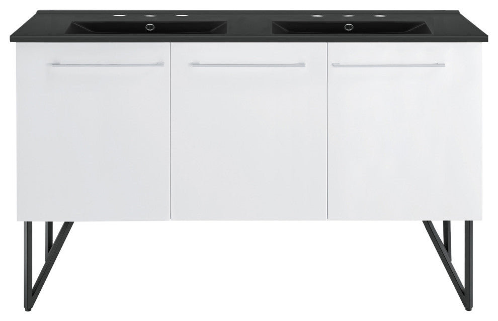 Annecy 60" White, Double Basin Bathroom Vanity With Black, 3-Hole Sink Top