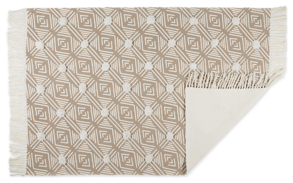 Stone Diamond Printed Off-White Hand-Loomed Shag Rug 4x6 ft.