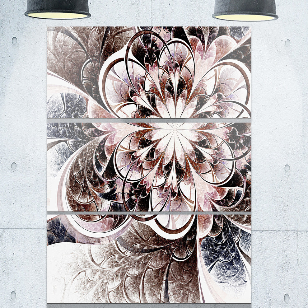 "Glittering Light Blue Fractal Flower" Metal Wall Art, 3 Panels, 28"x36"