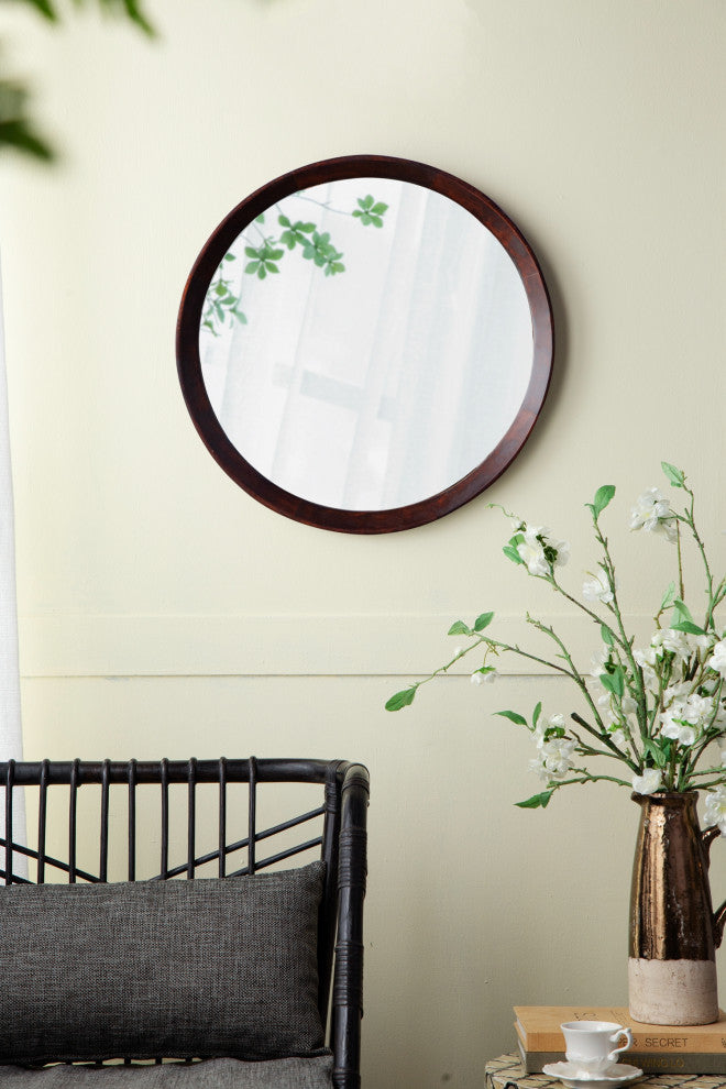 Transitional Decor Style Mango Wood Wall Mirror, Brown
