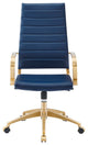 Computer Work Desk High Back Chair, Navy Gold, Faux Vinyl Leather, Home Office