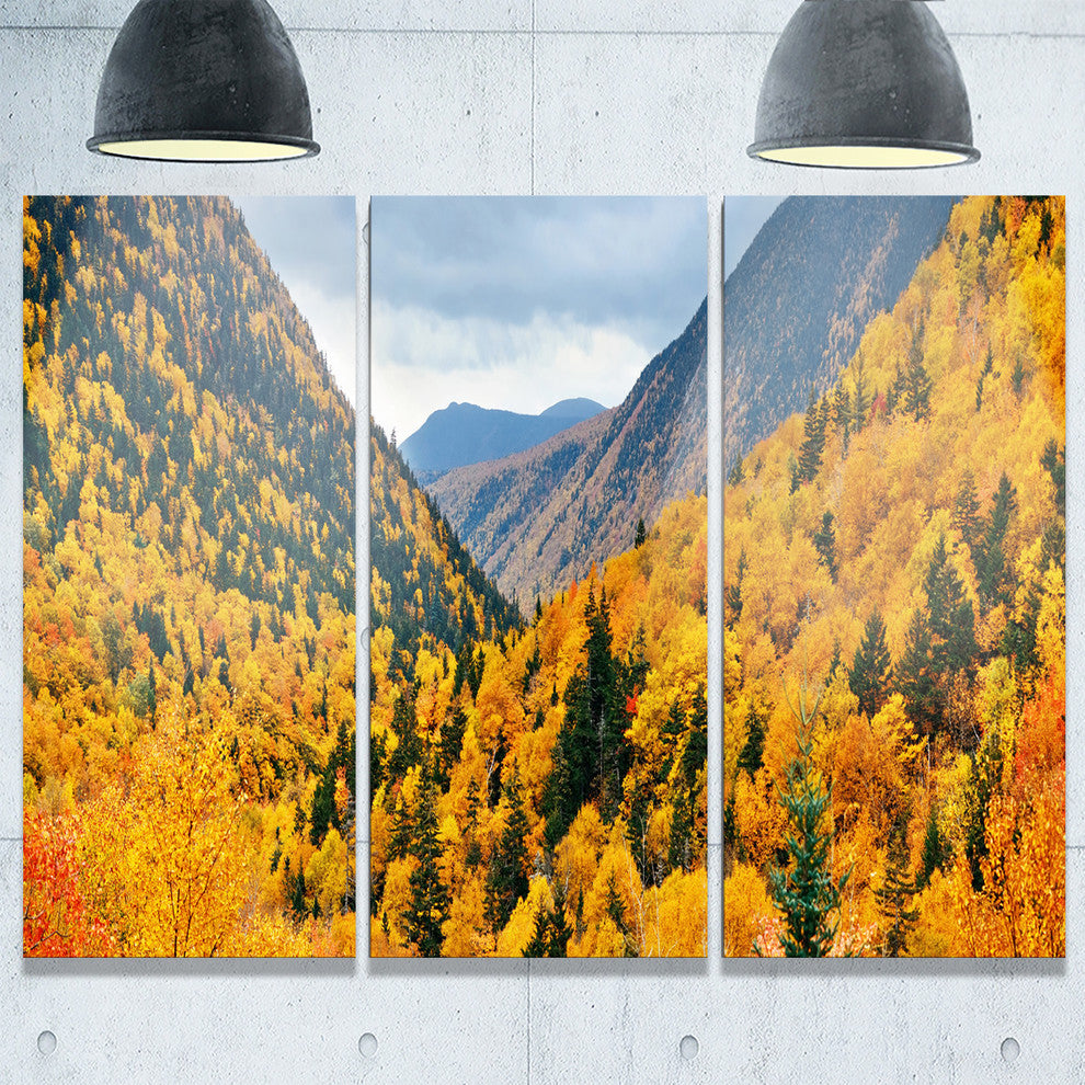 "Yellow Autumn Foliage Over Hills" Metal Wall Art, 3 Panels, 36"x28"