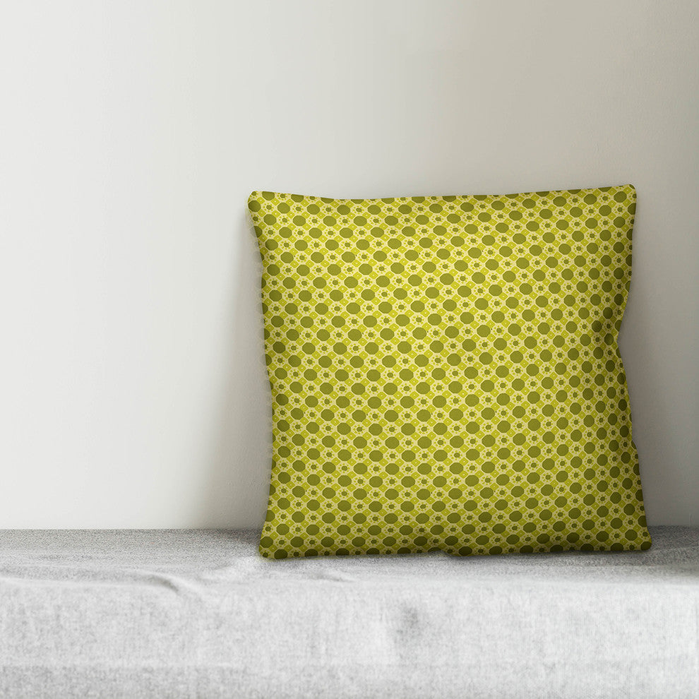 Folk Geometric Pattern, Green Throw Pillow, 16"x16"