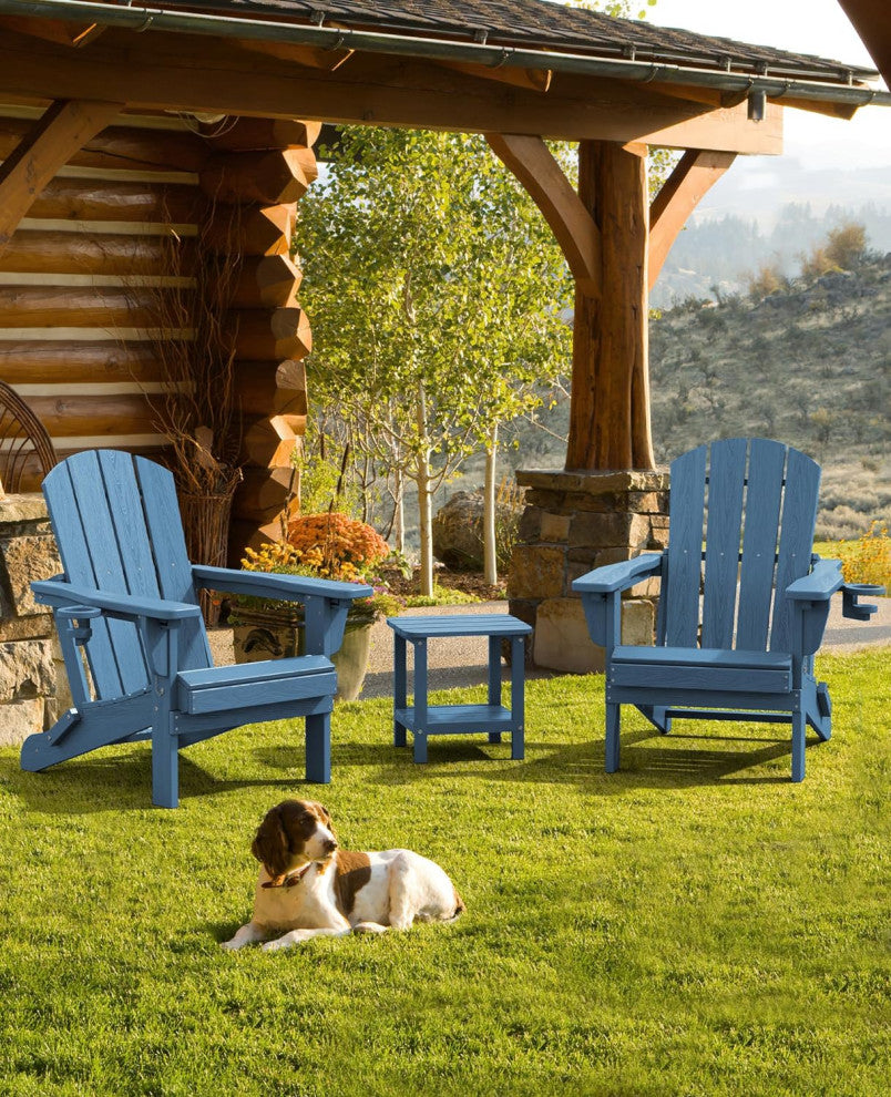 Folding Adirondack Chair With Cup Holder and Multi-Position Backrest, Blue