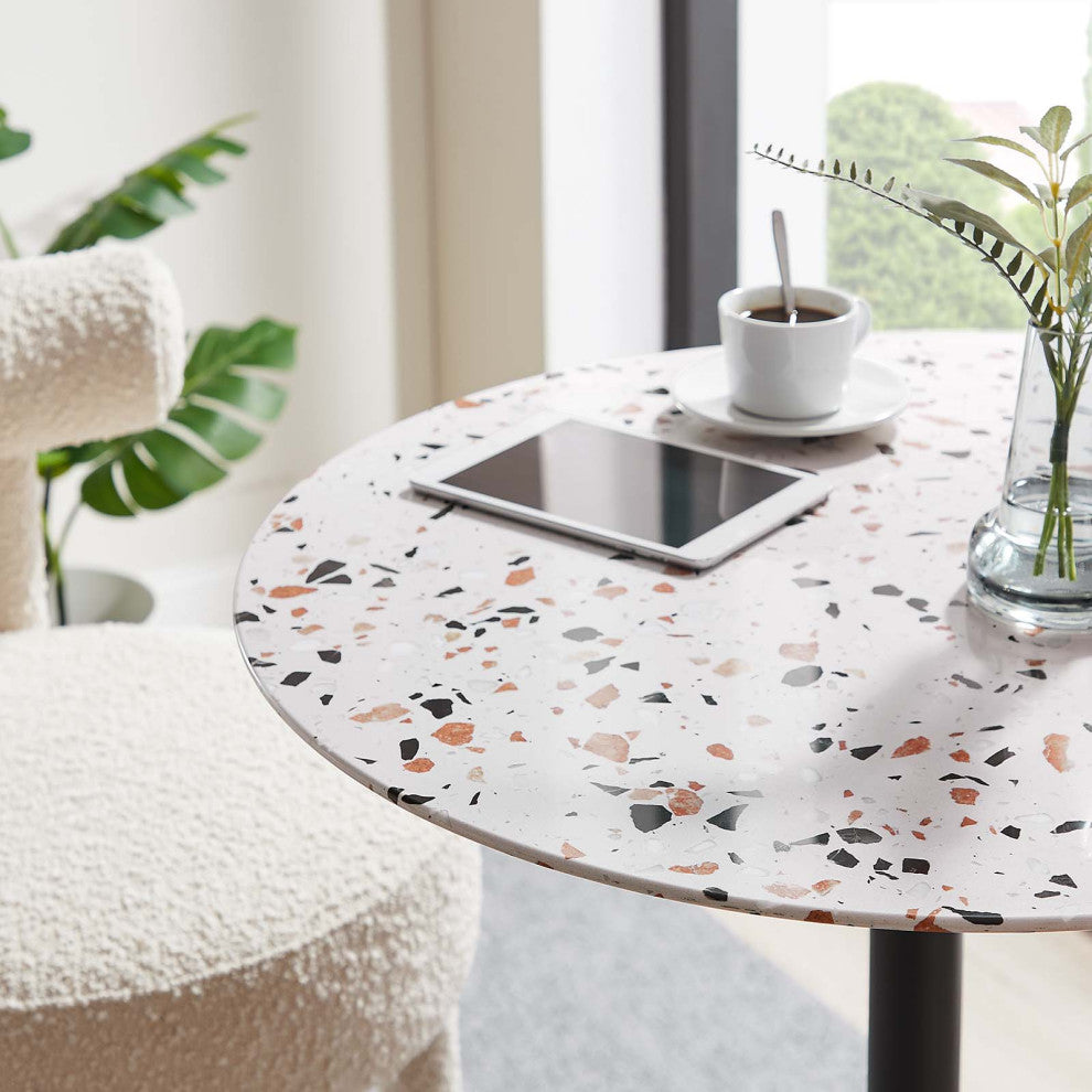 Lippa 28" Round Terrazzo Bar Table, Black White