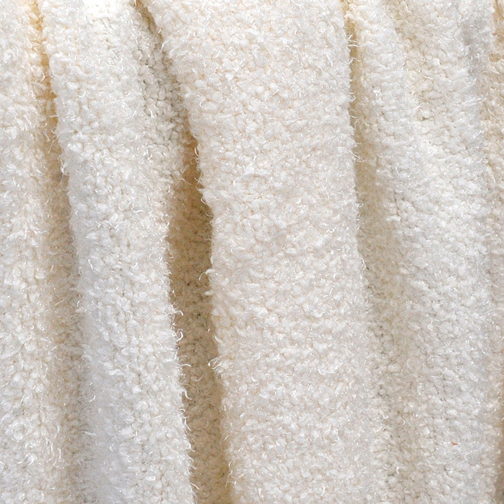 Fluffy Knitted Throw, Antique White, 50"x60"