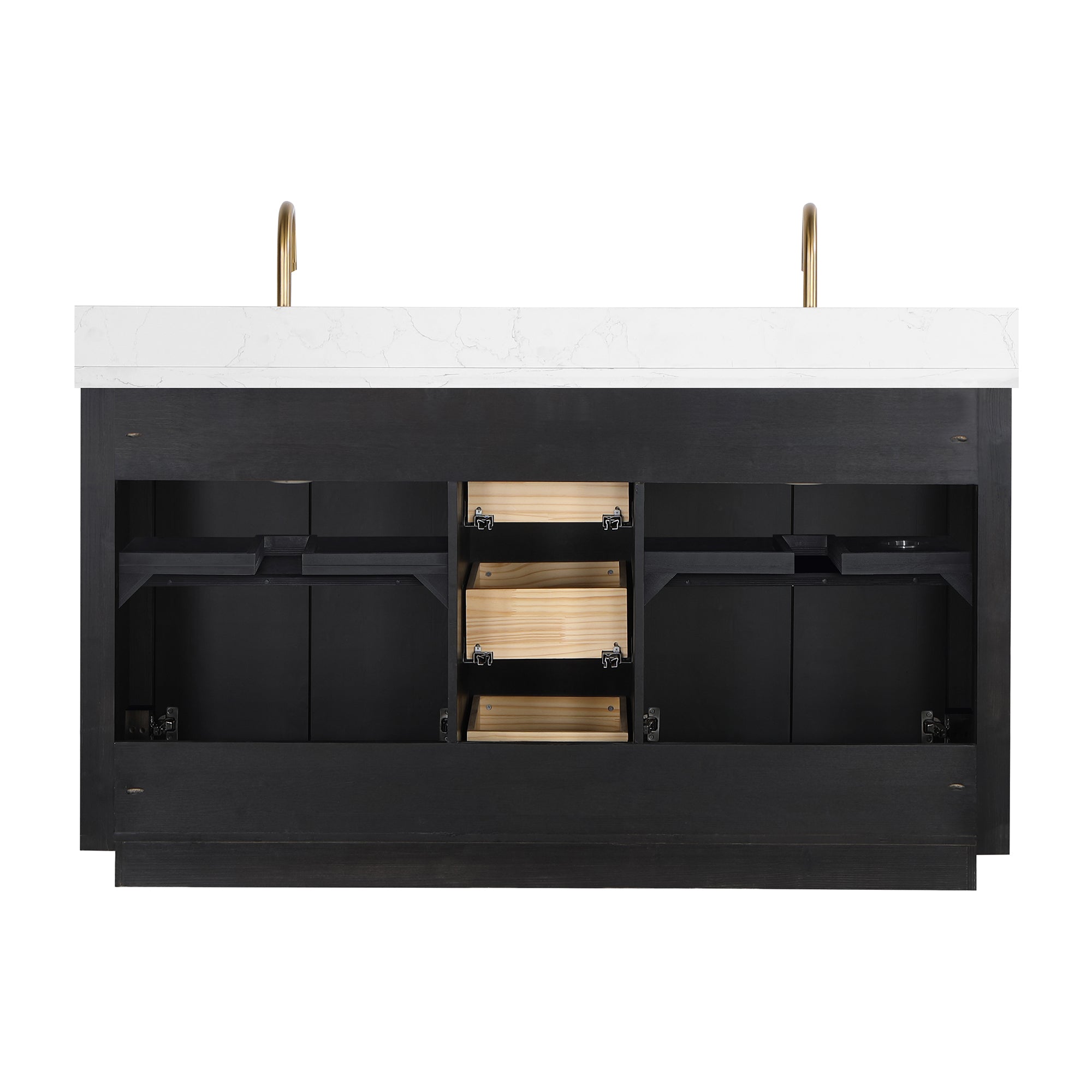 Vinnova Cadiz Bath Vanity, Composite Stone Top, Black, 60", With Mirror