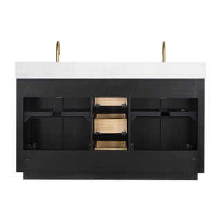 Vinnova Cadiz Bath Vanity, Composite Stone Top, Black, 60", With Mirror