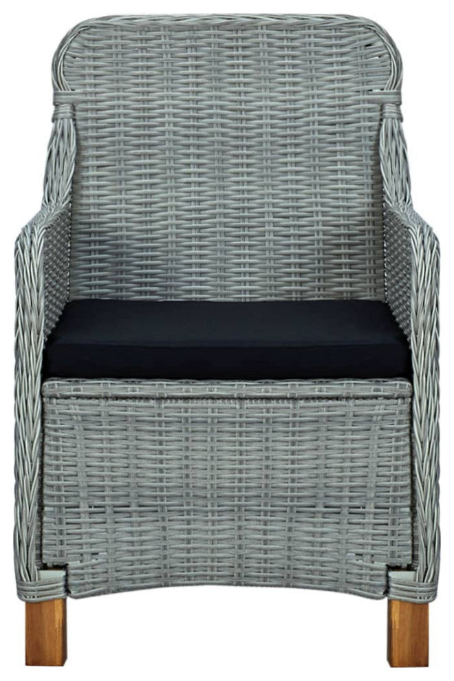 vidaXL Patio Chairs 2 Pcs Dining Chair with Cushions Poly Rattan Light Gray