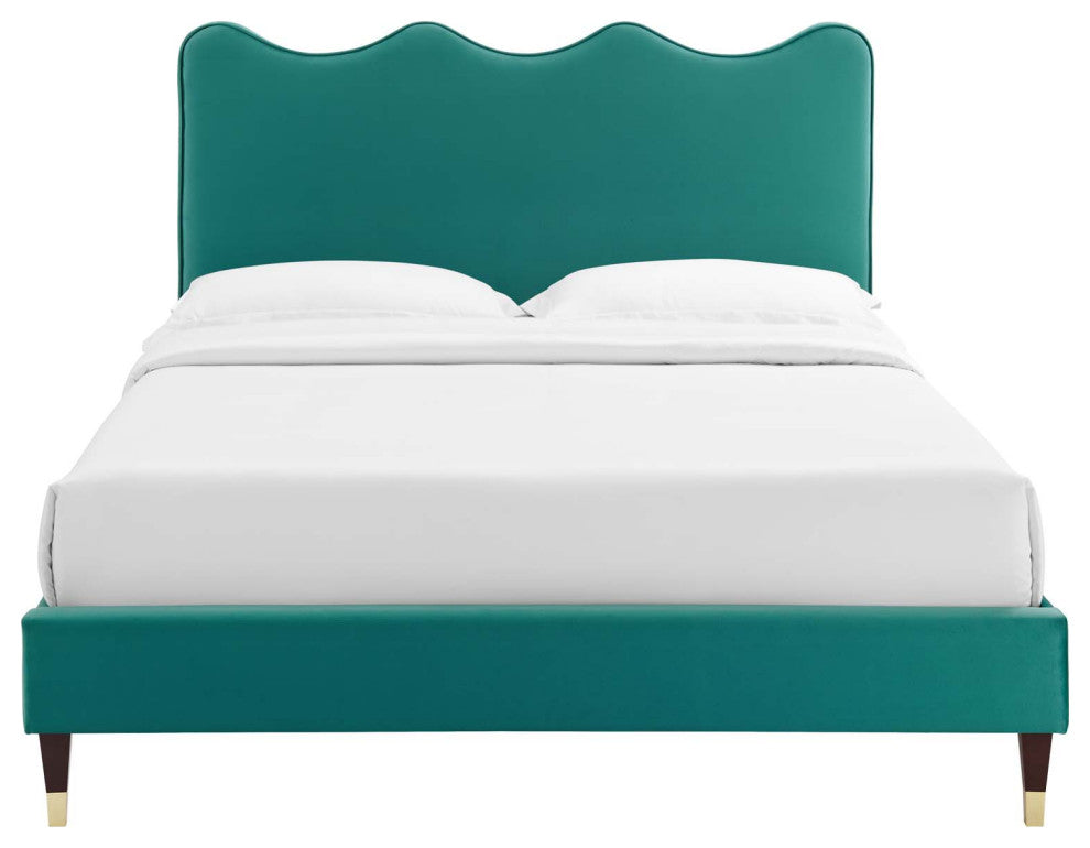 Current Performance Velvet King Platform Bed, Teal