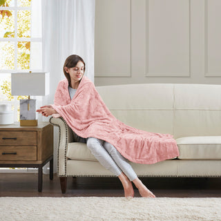 Madison Park Zuri Oversized Faux Fur Throw, Blush