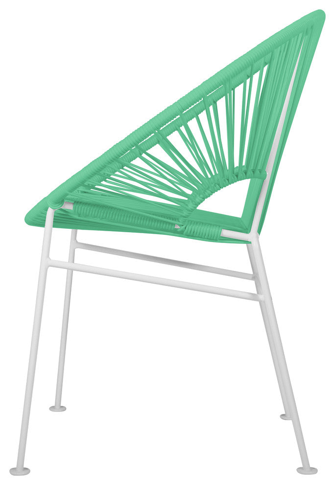 Concha Indoor/Outdoor Handmade Dining Chair, Mint Weave, White Frame