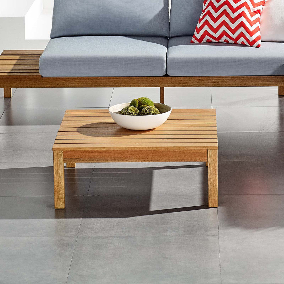 Lounge Coffee Table, Square, Wood, Brown Natural, Modern, Outdoor Patio Cafe
