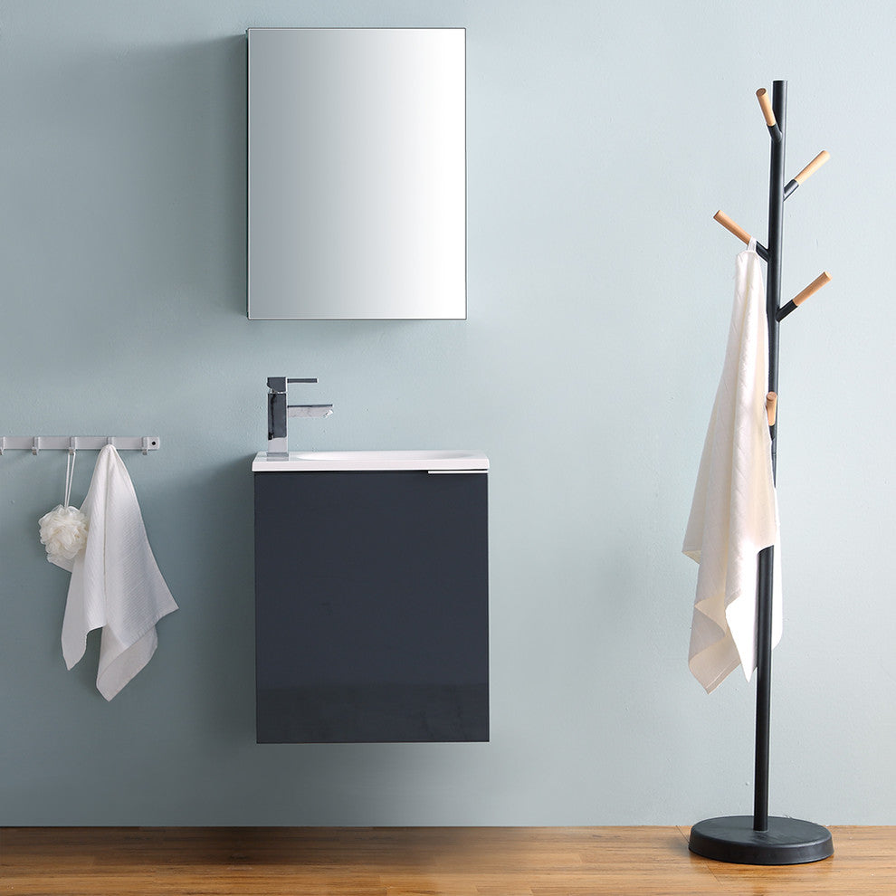 Valencia 20" Dark Slate Gray Wall Hung Vanity Set, Cabinet, Faucet, FFT1030CH