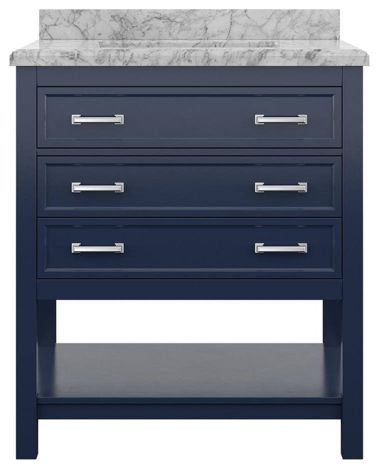 Affinity Bathroom Vanity With Carrara Marble Countertop, Blue, 31 in