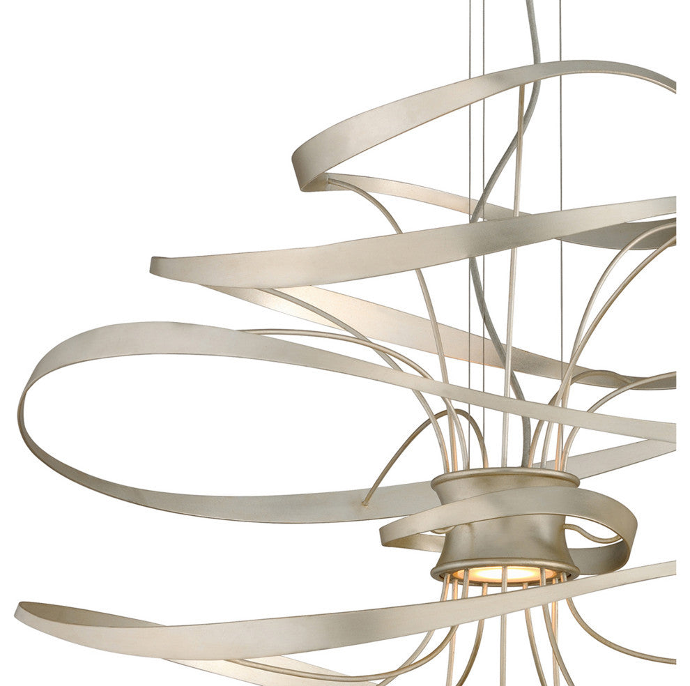 Calligraphy, 34" Led Pendant, Silver Leaf With Polished Stainless Accents