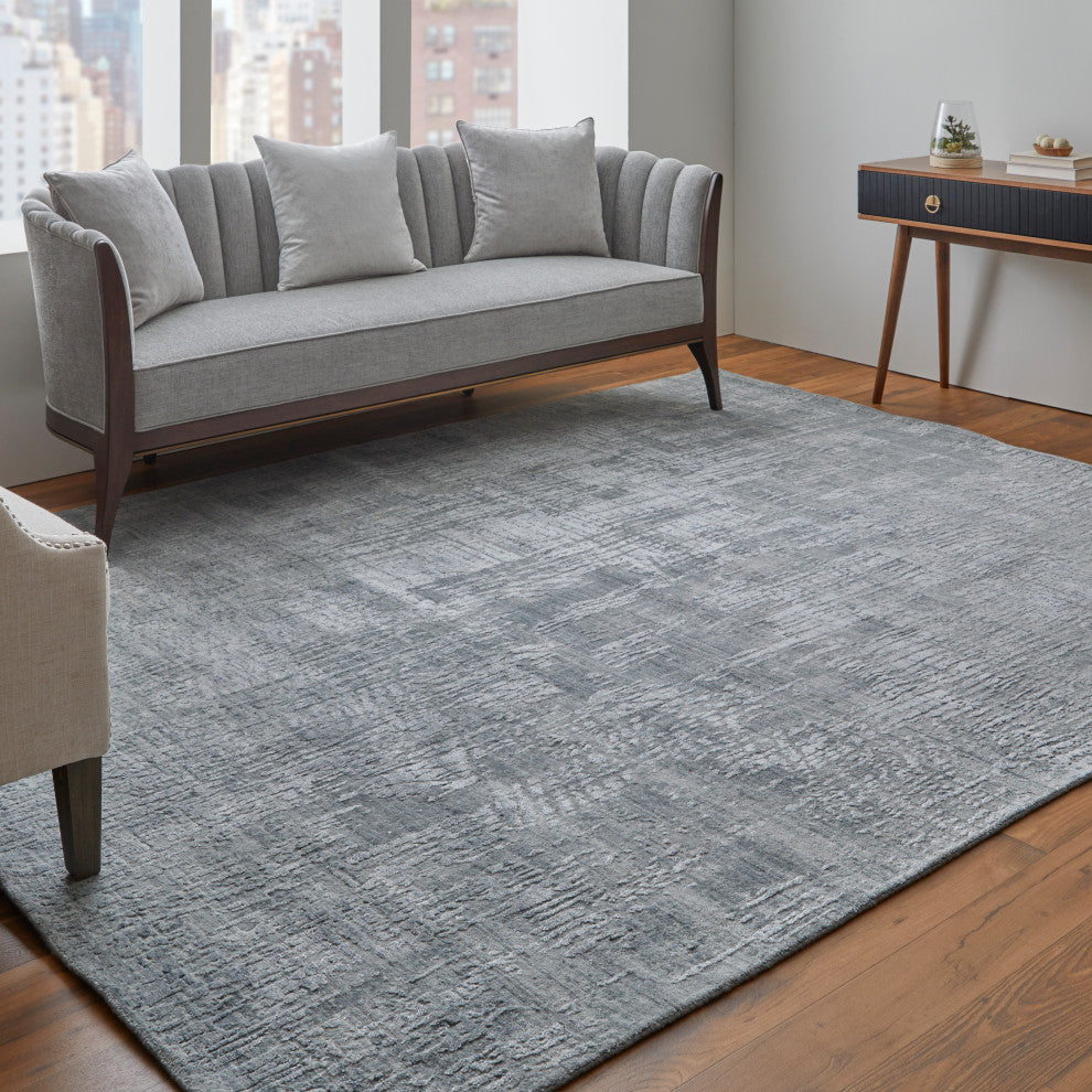Kinton Modern Abstract, Blue/Silver, 12'x15' Area Rug