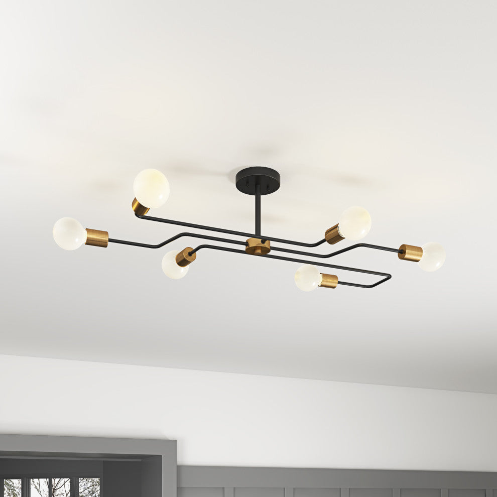 Modern 6-Light Sputnik Semi Flush Mount Ceiling Light Fixture for Dining Room