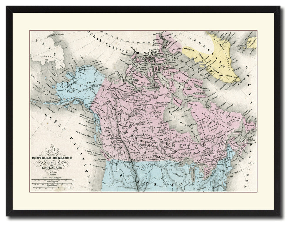 Canada Alaska Vintage Antique Map Wall Art, 28"x37"