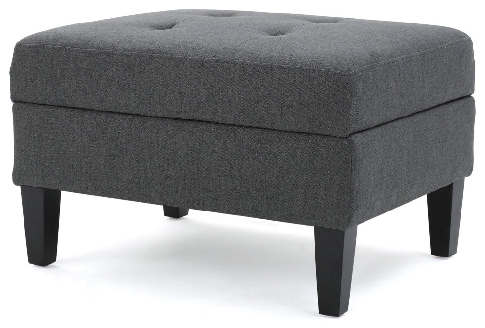 GDF Studio Carolina Tufted Cover Fabric Storage Ottoman, Dark Gray